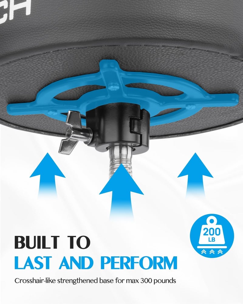 STRICH Drum Throne, Height Adjustable Padded Seat Drum Stool, Heavy Duty Swivel Drum Chair, Double Braced Padded Stool with 5A Drumsticks, SDB-20 - Image 2